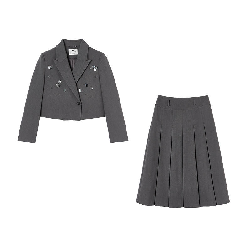 XIANGYING Two Piece Skirt Sets Women's Suit Collar Moderate Mid Length