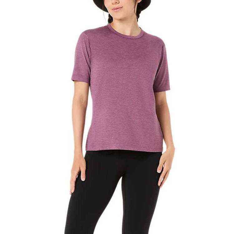 ASICS T Shirts Women's Velvet Photinia Purple Crew Neck Moderate Straight Fit
