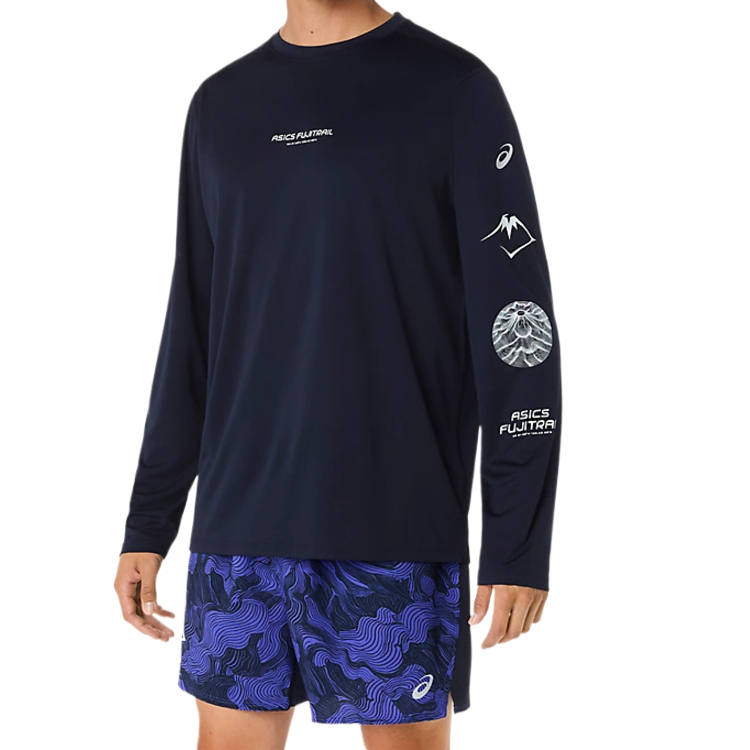 ASICS FUJITRAIL T Shirts Men's Midnight Blue/Cobalt Blue/Cool Gray Crew Neck Moderate