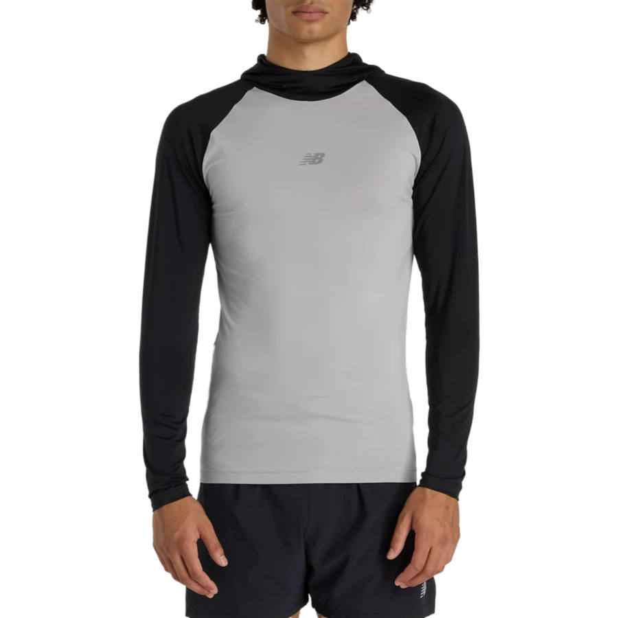 New Balance New Balance T Shirts Men's Black & Rain Mist Gray Hooded Non Detachable Moderate