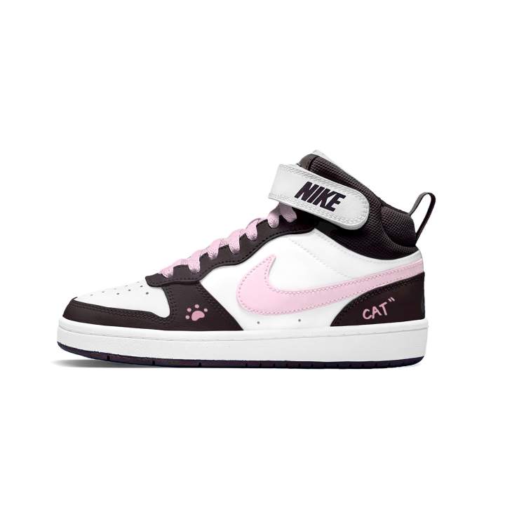 Nike Nike Court Borough 2 Sweet Strawberry Leather Abrasion Resistant Slip Resistant High top Skateboard Shoes Pink Unisex