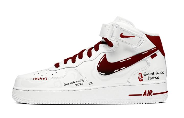 Nike Nike Air Force 1 Good Luck With Red Hooves Slip Resistant Mid top Skateboard Shoes Men's White Red