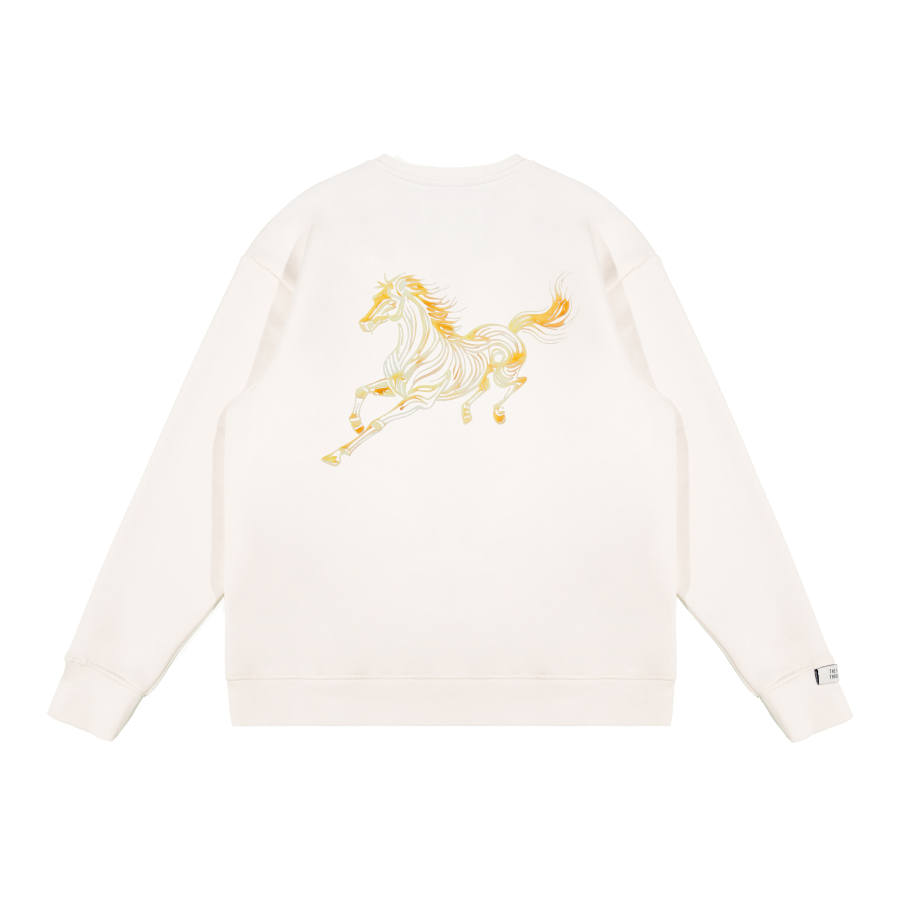 Adidas Adidas LABEL Unbreakable Vision White Flame Gold Rider Print Casual Crew Neck Fleece Lined Long Sleeved Sweatshirt