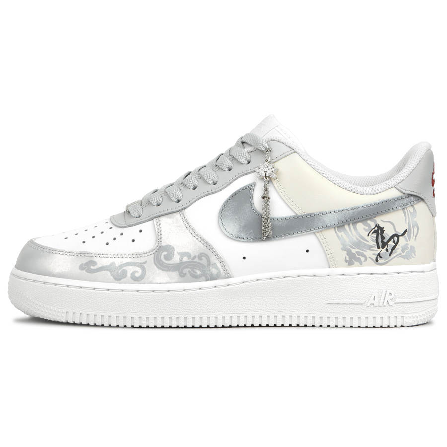 Nike Nike Air Force 1 Abrasion Resistant Slip Resistant Low top Skateboard Shoes Unisex Silver
