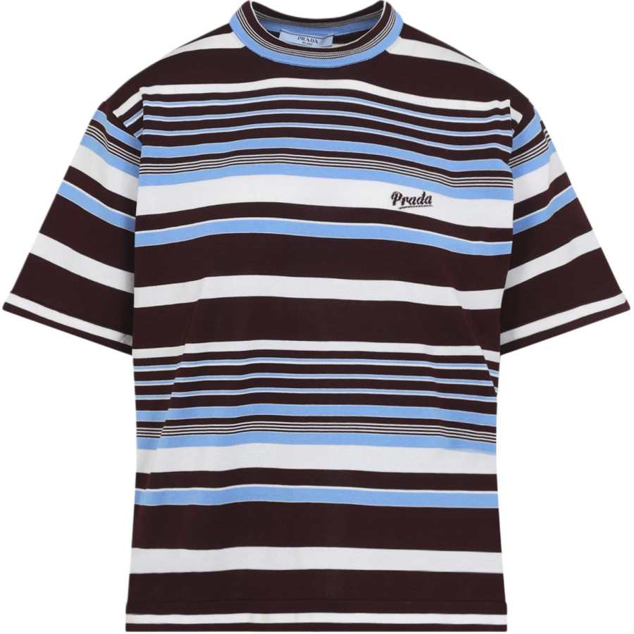 PRADA Prada Logo Detailed Short-Sleeved Striped Jumper