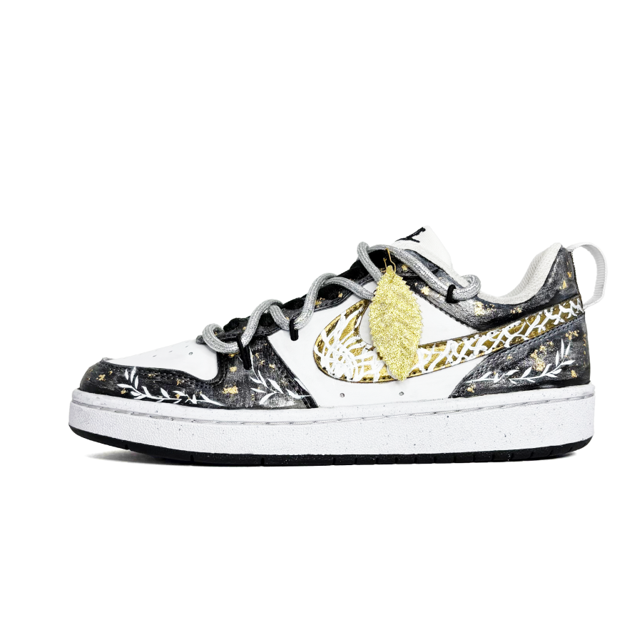 Nike Nike Court Borough Gold Branch Jade Leaf, Graffiti, Hand Drawn, Leaf Synthetic Leather Slip Resistant Slip Resistant