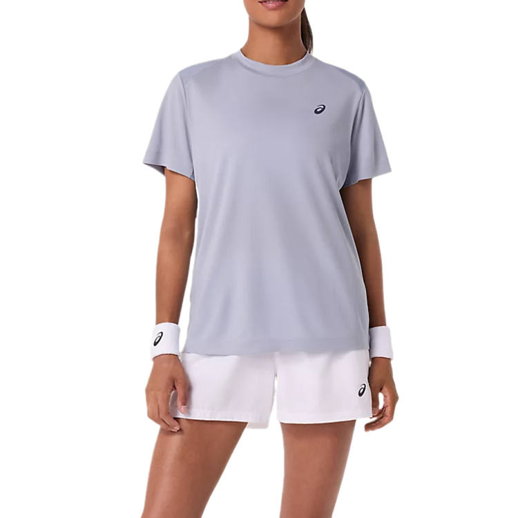 ASICS T Shirts Women's Gray Blue Crew Neck Moderate