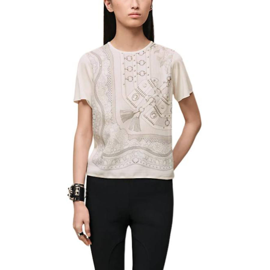 HERMES T Shirts Women's Pearl Gray Crew Neck Moderate