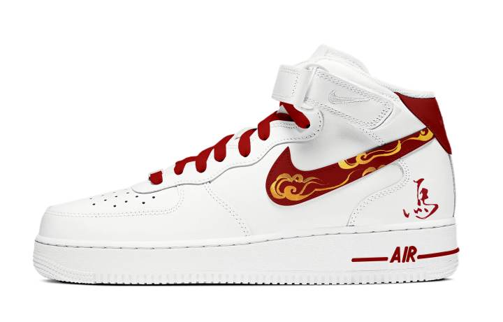 Nike Nike Air Force 1 Cloud Pattern Soaring Wind Slip Resistant Mid top Skateboard Shoes Men's White Red