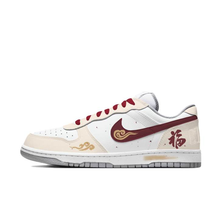 Nike Nike Big Auspicious Blessings Abound Abrasion Resistant Breathable Low top Skateboard Shoes Men's White Red