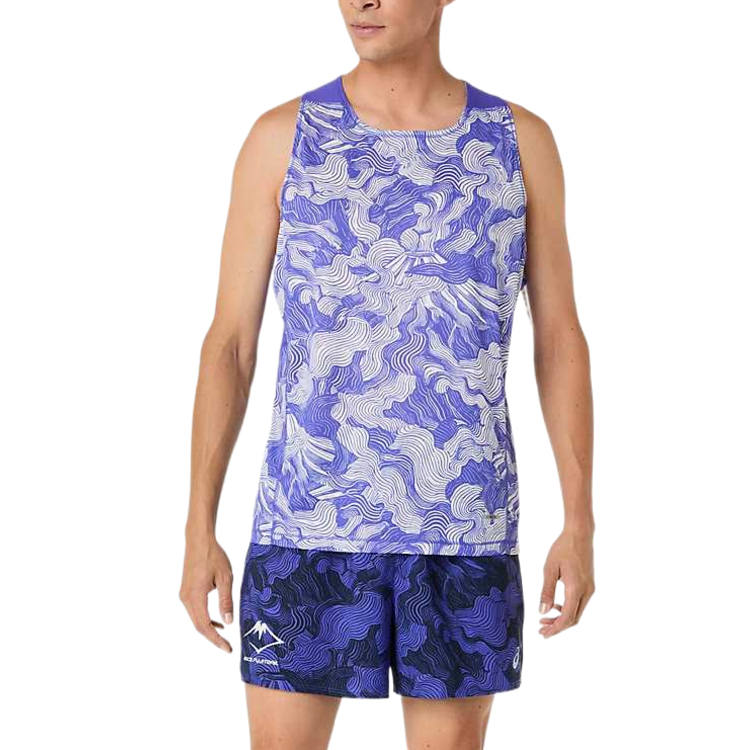 ASICS FUJITRAIL Tank Tops Men's Cobalt Blue Crackle/Butter Crew Neck Moderate Straight Fit