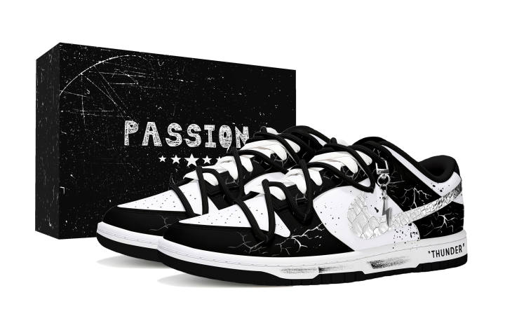 Nike Nike Dunk Obsidian Lightning Box Slip Resistant Abrasion Resistant Low top Skateboard Shoes Women's Black White