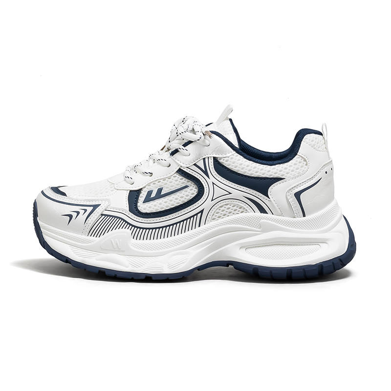 Warrior Height Increasing Abrasion Resistant Lightweight Low top Chunky Sneakers Women's White Dark Blue