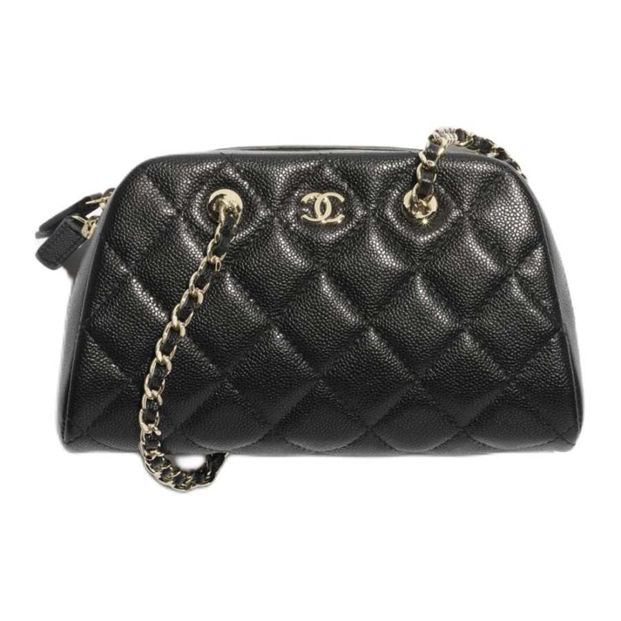 CHANEL 26P Grain Embossed Shiny Calfskin & Gold Metal Shoulder Bag Women's Black