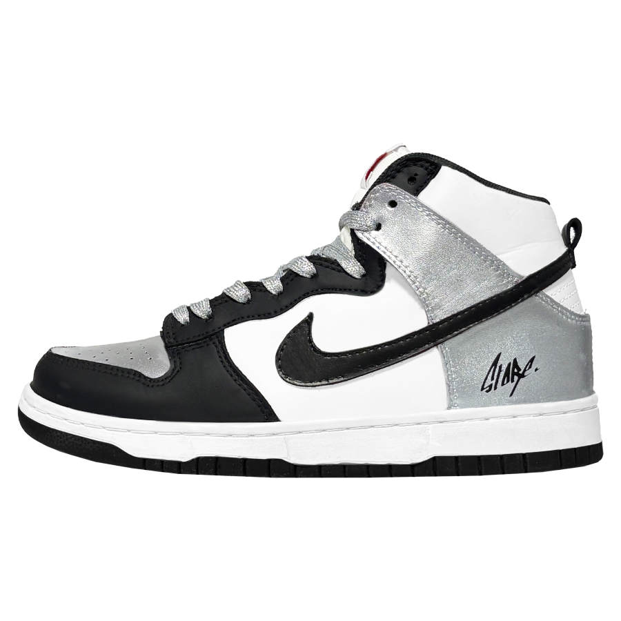 Nike Nike Dunk Liquid Silver Abrasion Resistant Slip Resistant High top Skateboard Shoes Unisex Black Silver