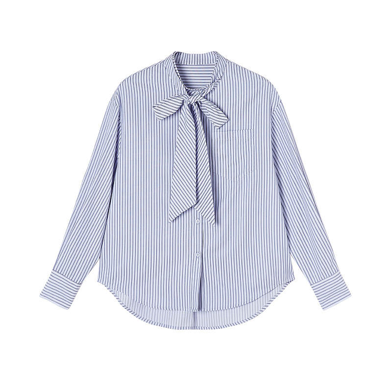 XIANGYING Shirts Women's Stripes Stand Collar Moderate Shirt