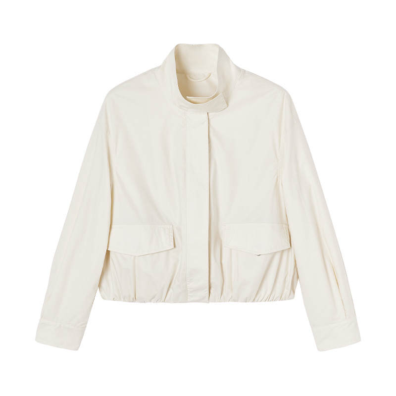 XIANGYING Cropped Coats Women's Heron White Stand Collar Moderate