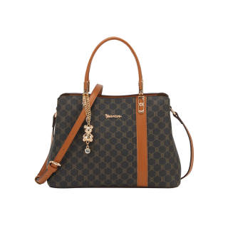 YEARCON PVC Artificial Leather With Synthetic Leather Handbag Regular Women's Coffee