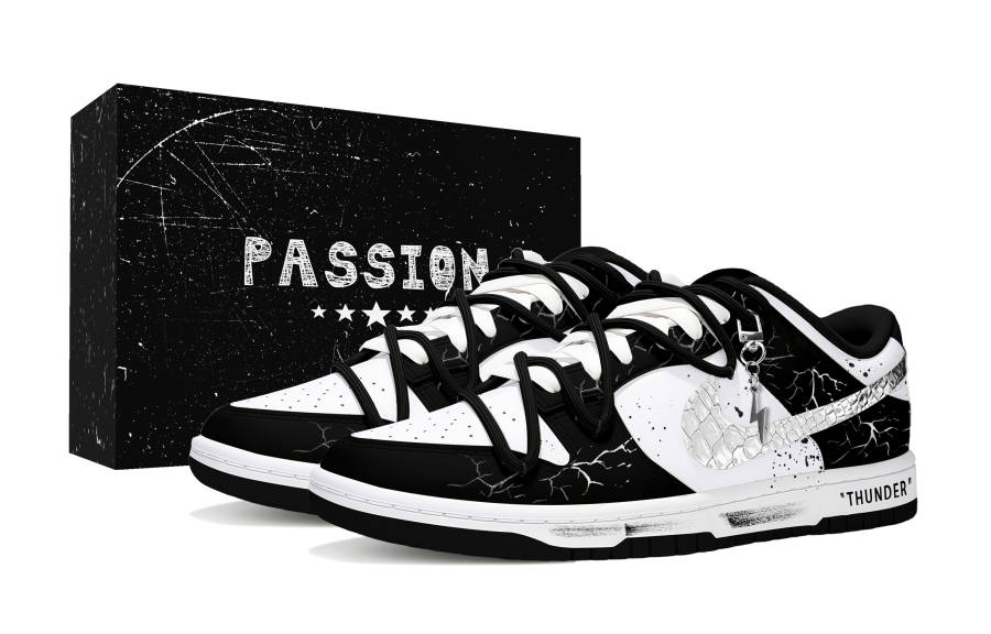Nike Nike Dunk Obsidian Lightning Box Slip Resistant Abrasion Resistant Low top Skateboard Shoes Unisex Black White
