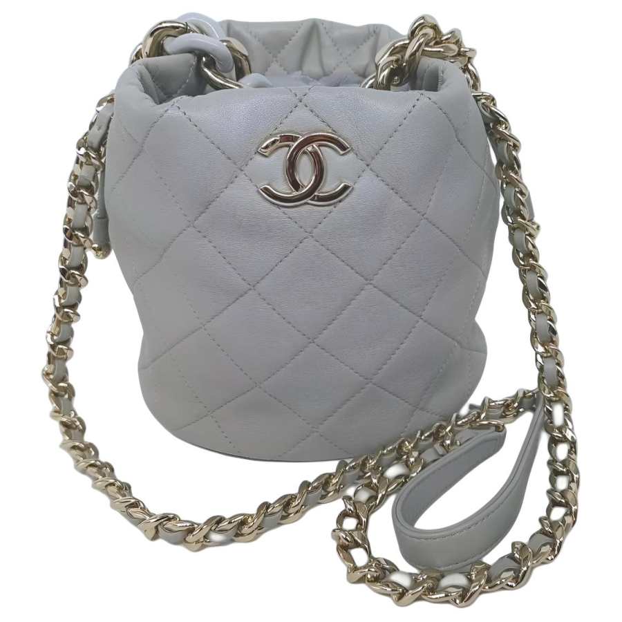 CHANEL Lambskin & Gold Metal Bucket Bag, Shoulder Bag, Crossbody Bag Regular Women's Gray