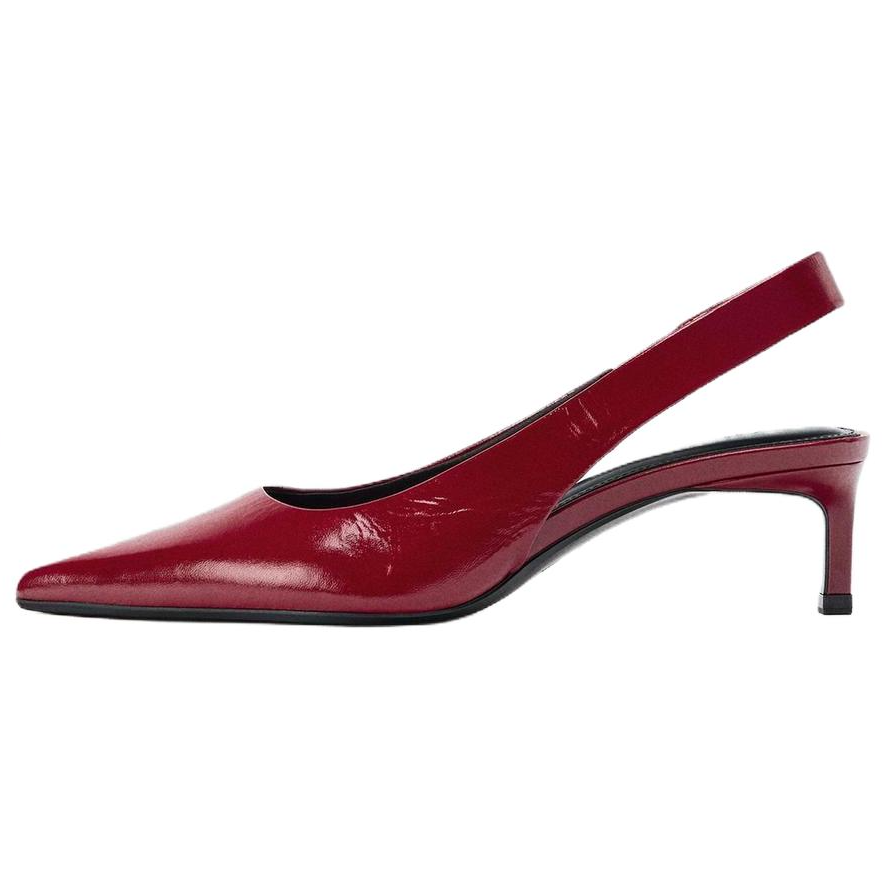 ZARA Sheepskin Slim Heel High Heels 5.5cm Women's Red