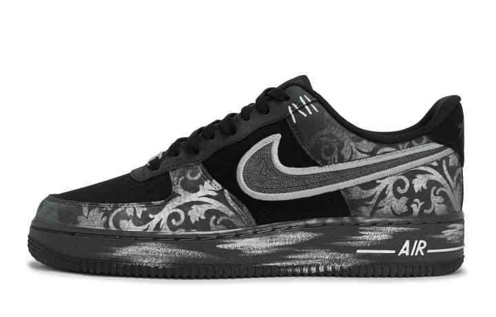Nike Nike Air Force 1 REGO Hot Dog, Gothic Night Low top Skateboard Shoes Unisex Black Silver