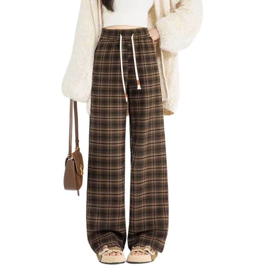 BALENO Casual Pants Women's Plaid Moderate Wide Leg Pants