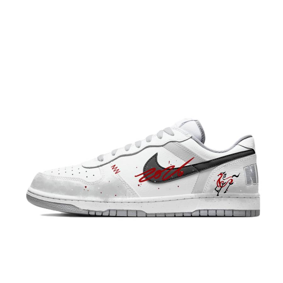 Nike Nike Big Red Horse Welcomes The New Year Abrasion Resistant Breathable Low top Skateboard Shoes Men's White Red