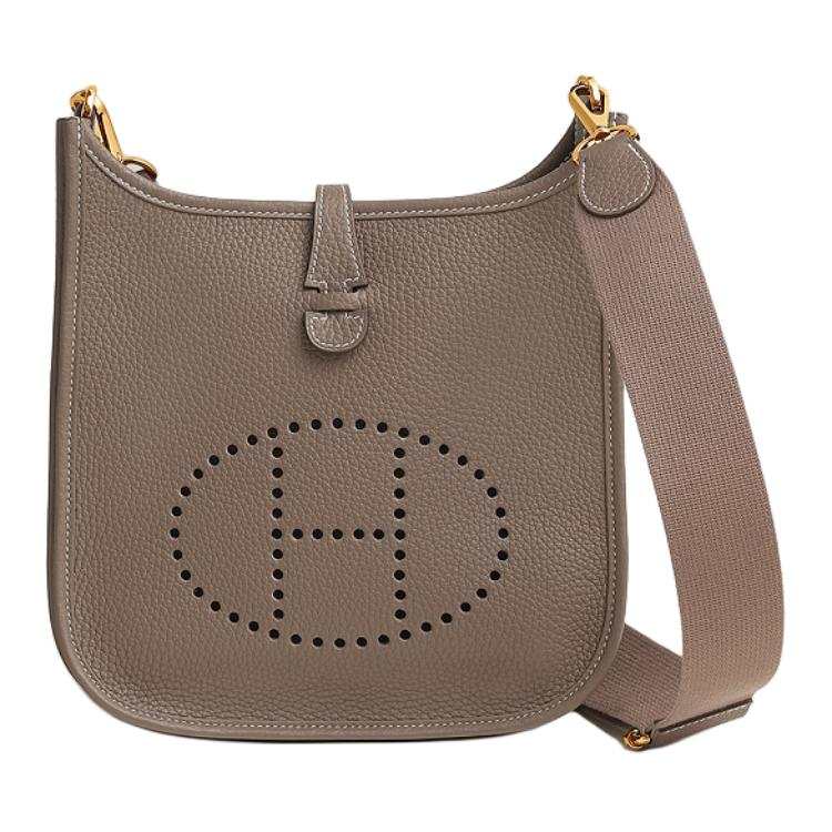 HERMES Evelyne Taurillon Clemence Bullock Leather Crossbody Bag, Shoulder Bag 23 Women's 18 Etoupe Elephant Gray