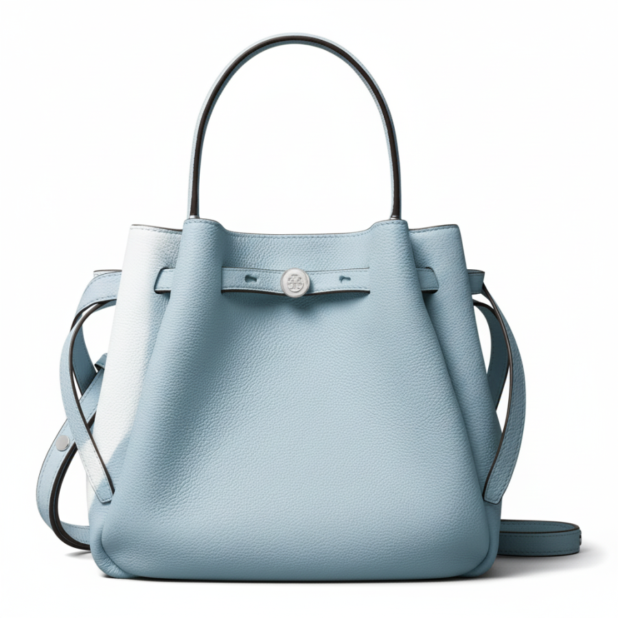 TORY BURCH Romy Metal Accessories Pebble Leather Bucket Bag Handbag Small Women's Butterfly Blue