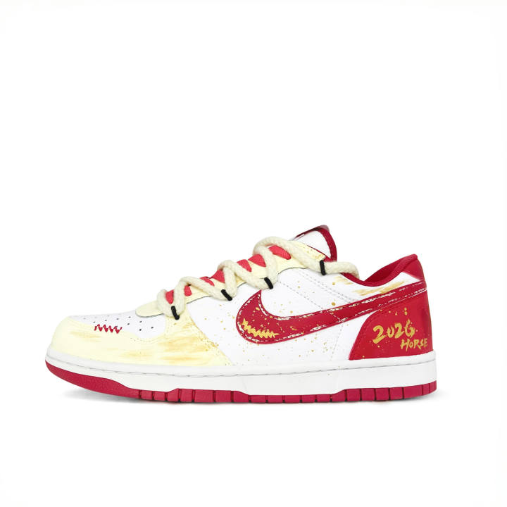 Nike Nike Big Slip Resistant, Abrasion Resistant, Breathable Low top Skateboard Shoes Men's White Red