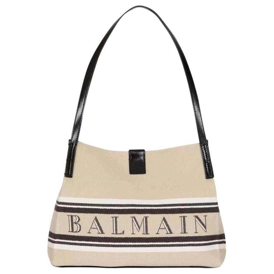 BALMAIN Canvas Tote Bag, Shopping Bag, Shoulder Bag, Handbag Small Women's Beige