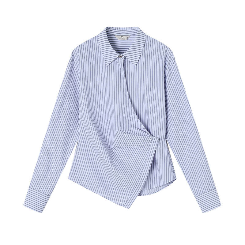 XIANGYING Shirts Women's Nautical Blue Lapel Thin Nipped In Waist