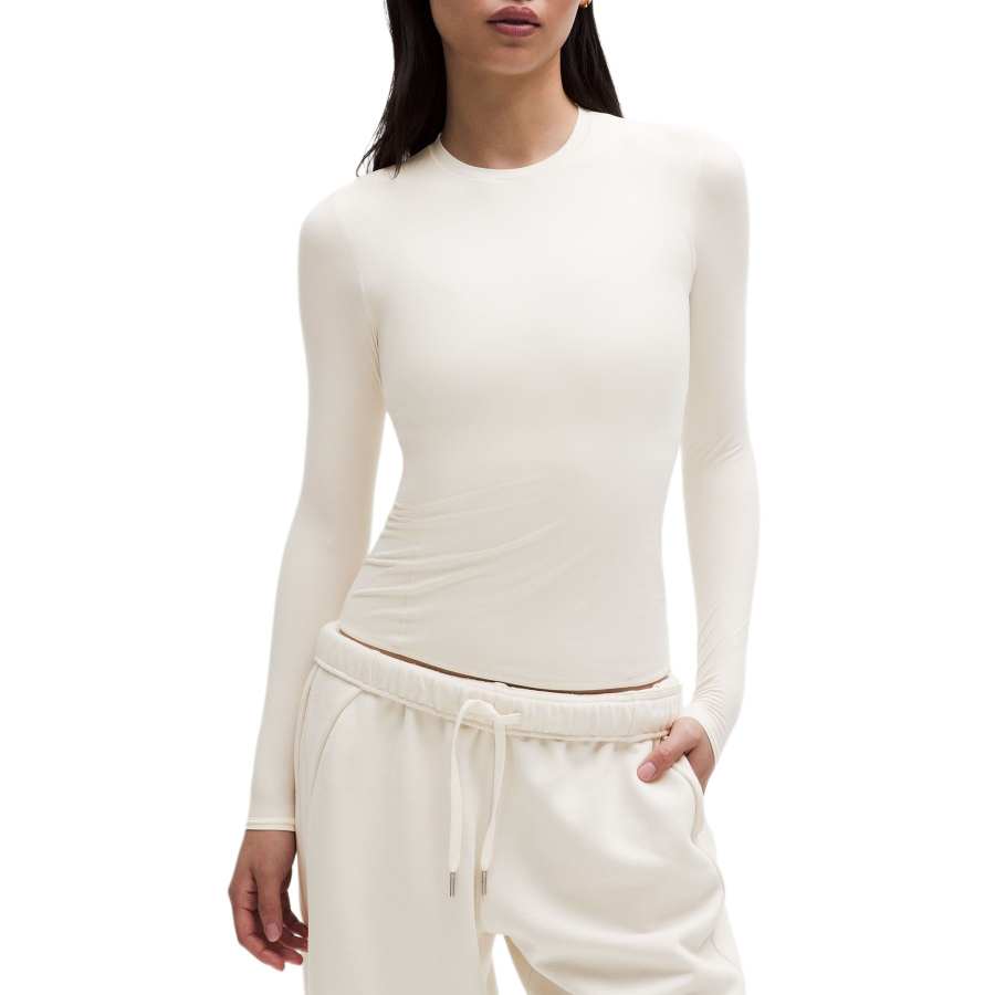 Lululemon Yoga T Shirts Women's Light Ivory White/LTIV Crew Neck Moderate