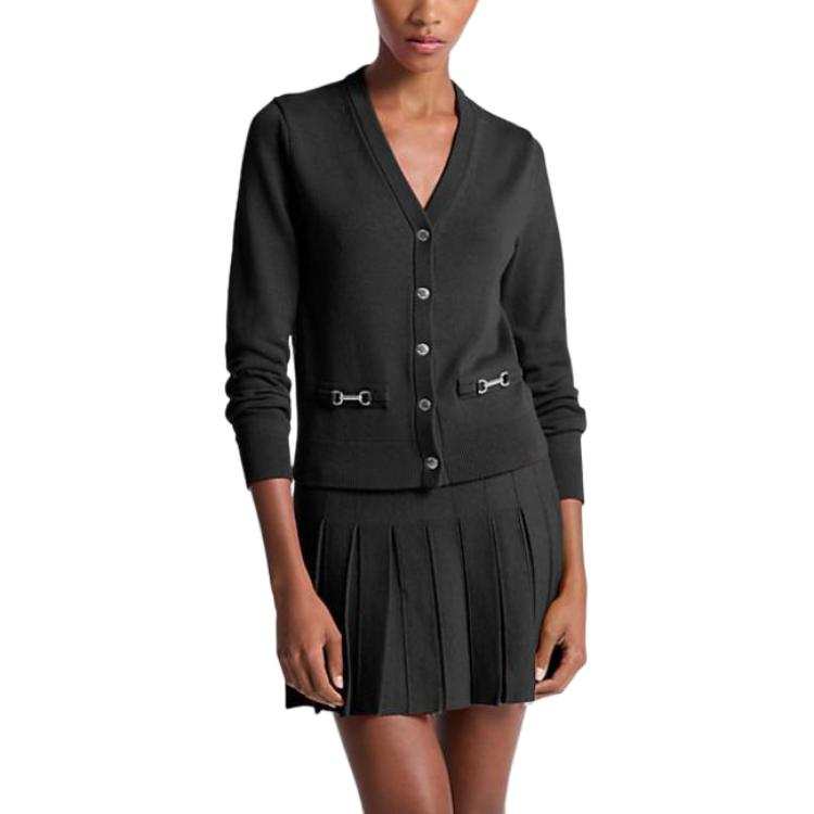 MICHAEL KORS Knitwear Women's Black V Neck Moderate Cardigan