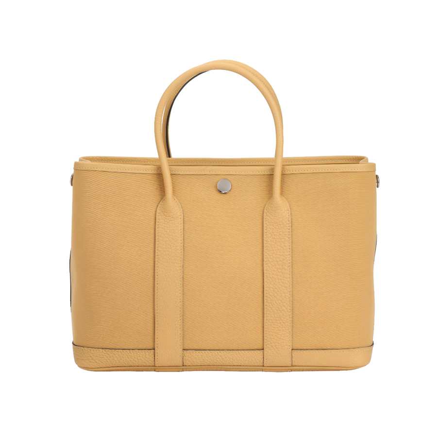 HERMES Garden Party Canvas And Negonda Calfskin Handbag 30 Women's Brown