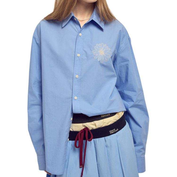 MARDI MERCREDI SS26 COTTON POPLIN SHIRT_BLUE CREAM Shirt Korean Style Women's