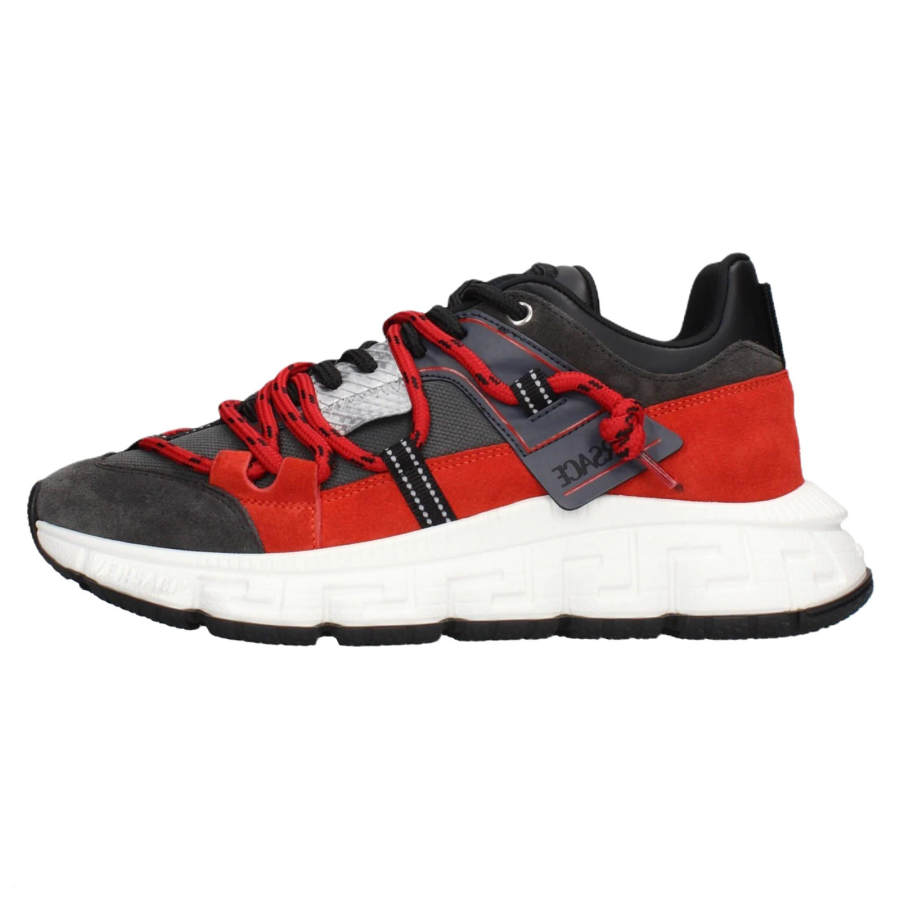 VERSACE Suede Low top Casual Shoes Men's Red Gray