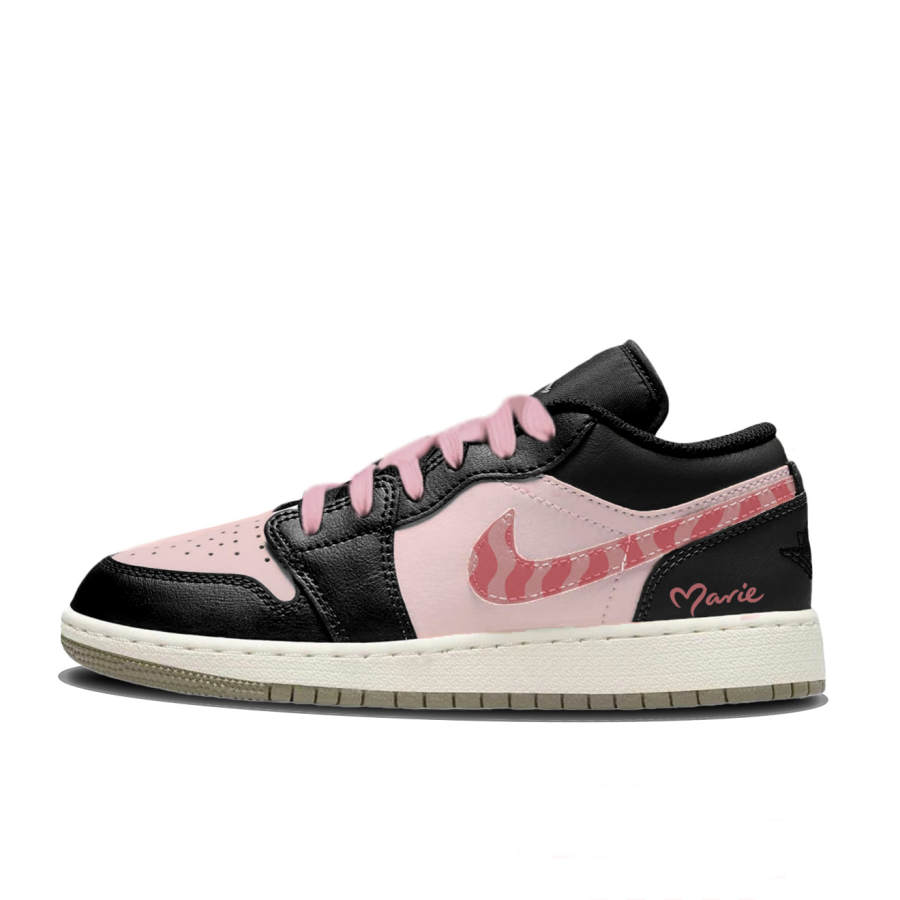 Jordan Jordan Air Jordan 1 Berry Pink Dark Chocolate Slip Resistant Abrasion Resistant Low top Children's Basketball Shoes