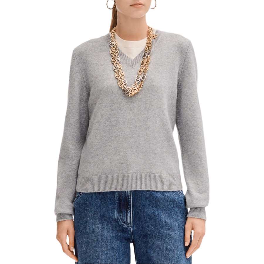 CHANEL Knitwear Women's Gray V Neck Moderate Base Layer