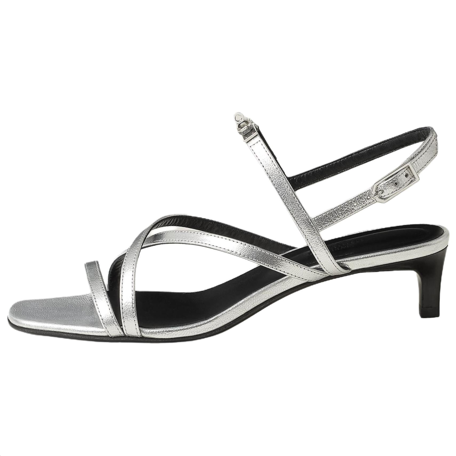 HERMES HERMES Muse One Strap Sandals 4cm Women's Silver
