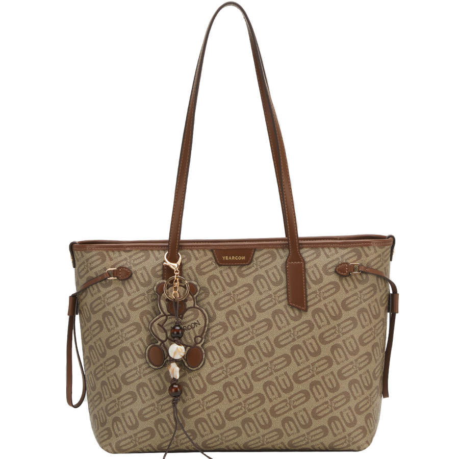 YEARCON PVC Artificial Leather/Synthetic Leather Shoulder Bag Regular Women's Beige Yellow/Khaki