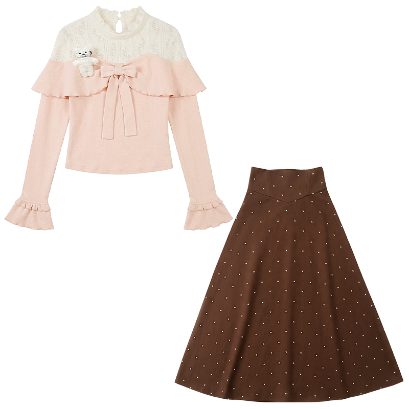 FABRIC PIG Two Piece Skirt Sets Women's Half Turtleneck Moderate Mid Length