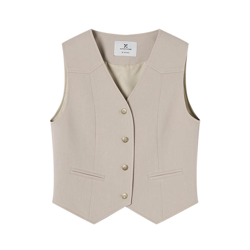 XIANGYING Vests Women's Light Khaki V Neck Moderate Business Suit