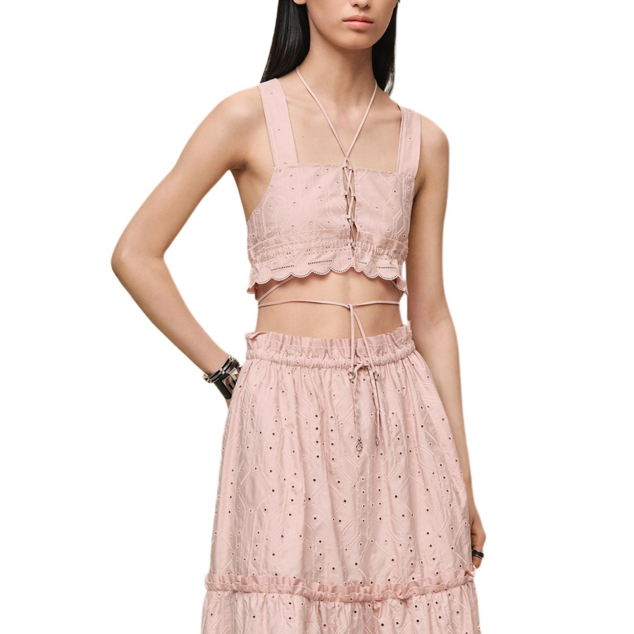 HERMES Tank Tops Women's Barolo Pink Square Collar Moderate Straight Fit