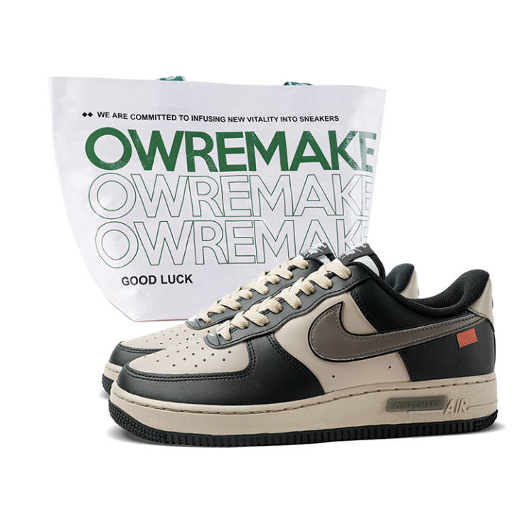 Nike Nike Air Force 1 Low top Skateboard Shoes Unisex Beige Black