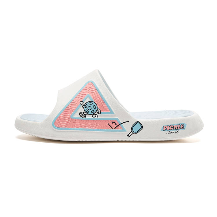 PEAK Cushioning Slip Resistant Quiet Slide Slippers Unisex White/Sky Blue/Pink