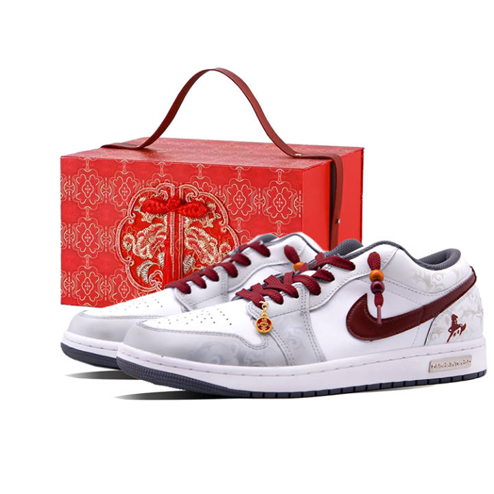 Jordan Jordan Air Jordan 1 Plain Horse Bite Red, Shopping Bag Cushioning Abrasion Resistant Breathable Low top