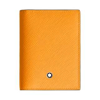 MONTBLANC Cross Pattern Print Full Grain Texture Cow Leather Card Holder Men's Saffron