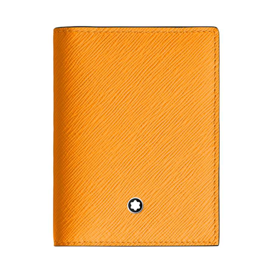 MONTBLANC Cross Pattern Print Full Grain Texture Cow Leather Card Holder Men's Saffron
